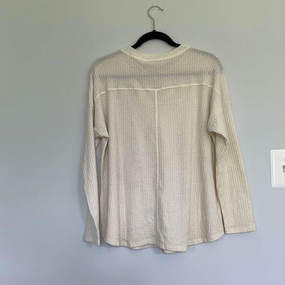 Soft Surroundings Ivory Cream Waffle Knit Long Sleeve Button Shirt Cardigan PL N - Picture 2 of 11